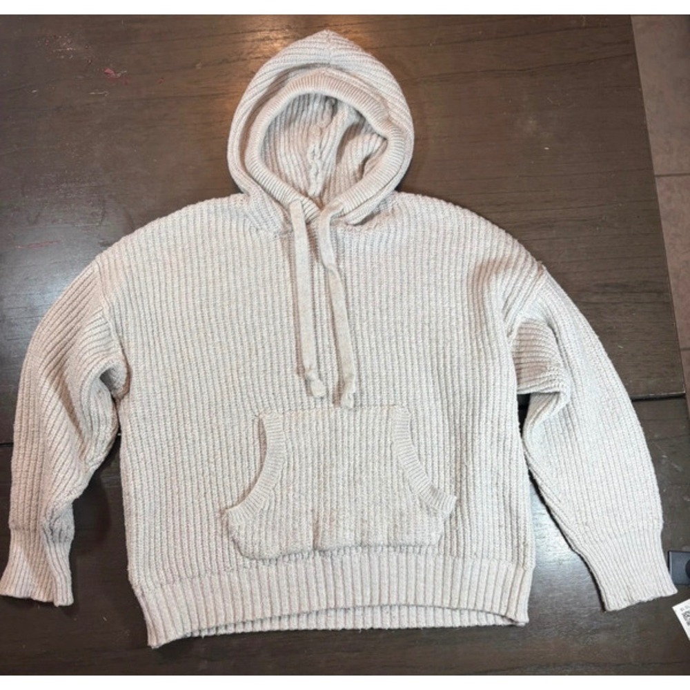 American Eagle Ribbed Knit Sweater Hoodie Gray Oatmeal Small 09/21 9602